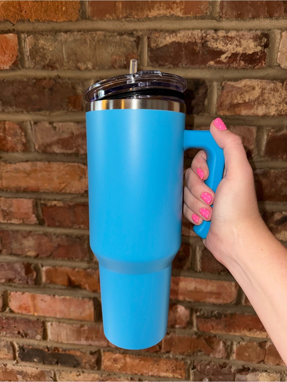 Large Blue Insulated Travel Tumbler with Handle
